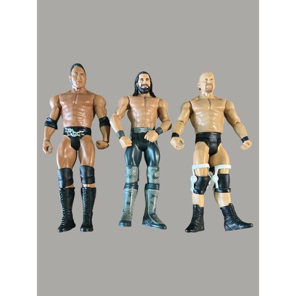 WWE Action Figures Lot of 3 Seth Rollins, The Rock, Steve Austin Mattel 2017 - Picture 1 of 10